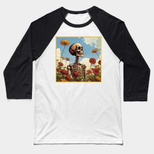 Creepy Skeleton Flower Cartoon Vintage Baseball T-Shirt